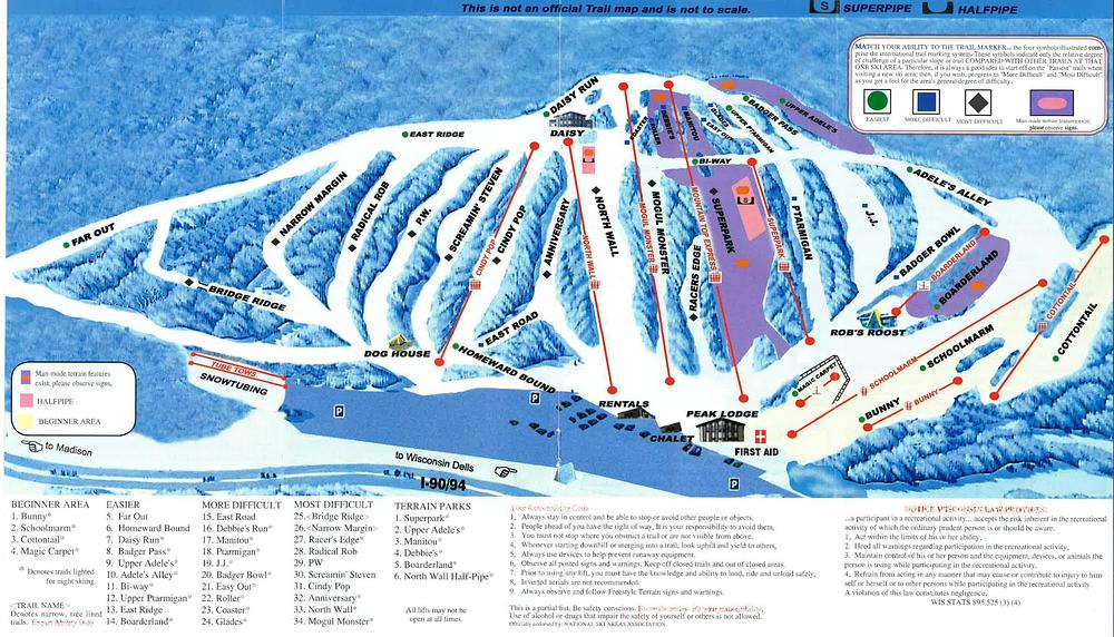 Cascade Mountain, Wisconsin Ski Trail Map Women's Base Layers